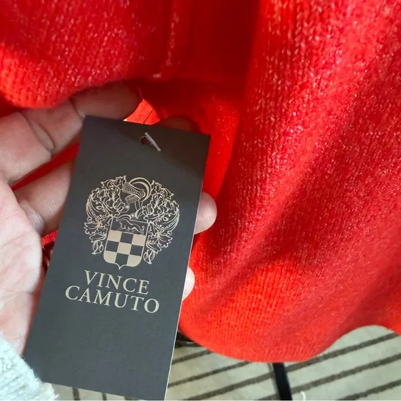 Vince Camuto Vibrant Tangerine Orange Crew Neck Sweater with Raglan Puff Sleeves - Picture 3 of 10